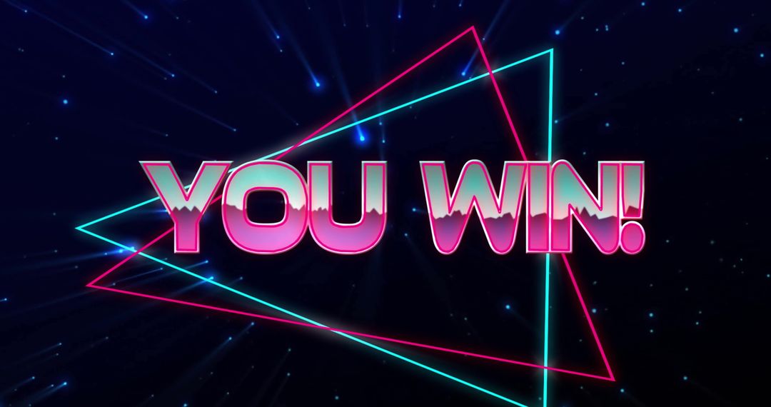 Neon 'You Win!' Text in Futuristic Digital Arena