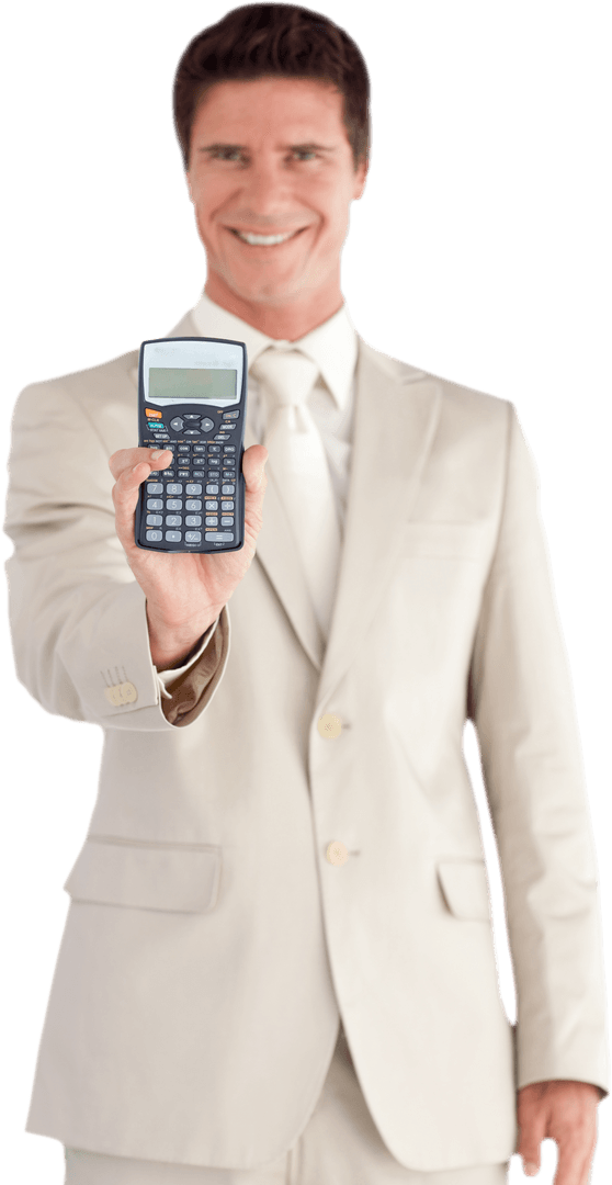 Transparent Confident Businessman Holding Calculator