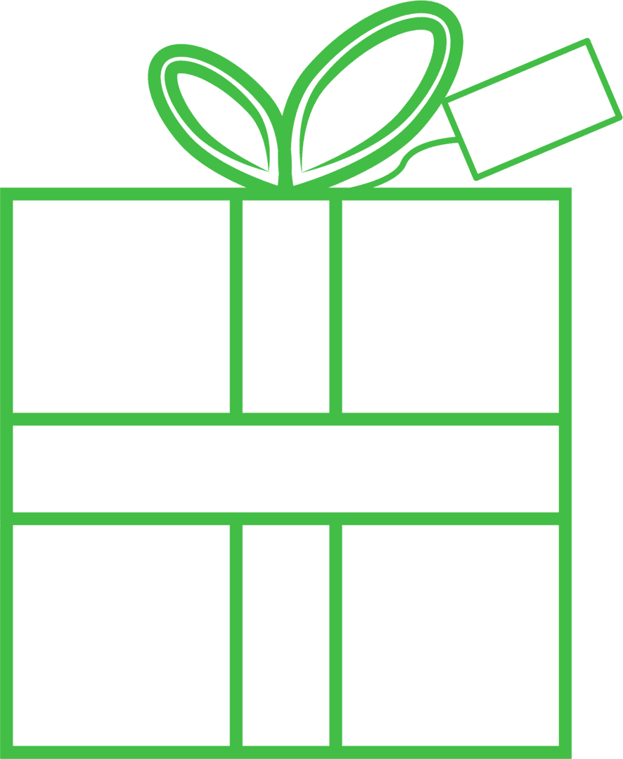 Green Gift Box Illustration with Tag and Bow on Transparent Background