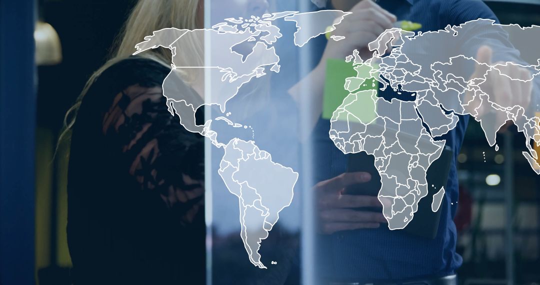 Global Business Team Collaborating with Digital World Map