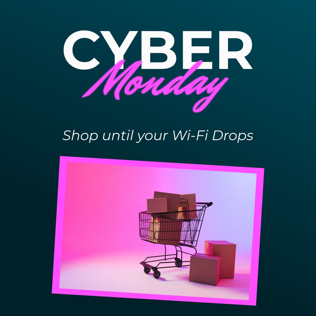 Cyber Monday Shopping Promotion with Neon Text and Trolley from Pikwizard