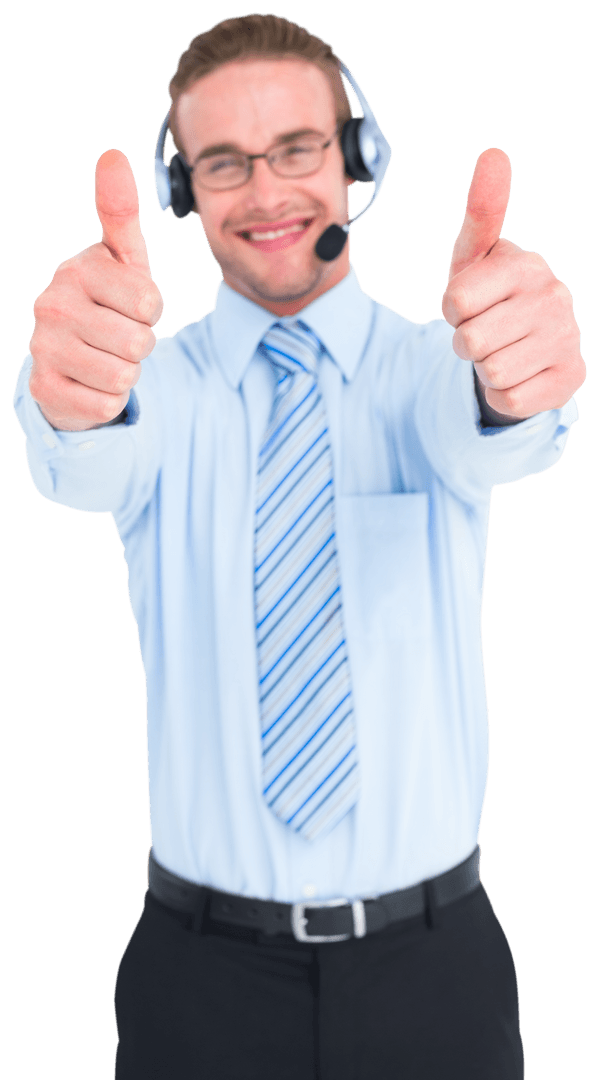 Transparent Support Professional Smiling with Double Thumbs Up