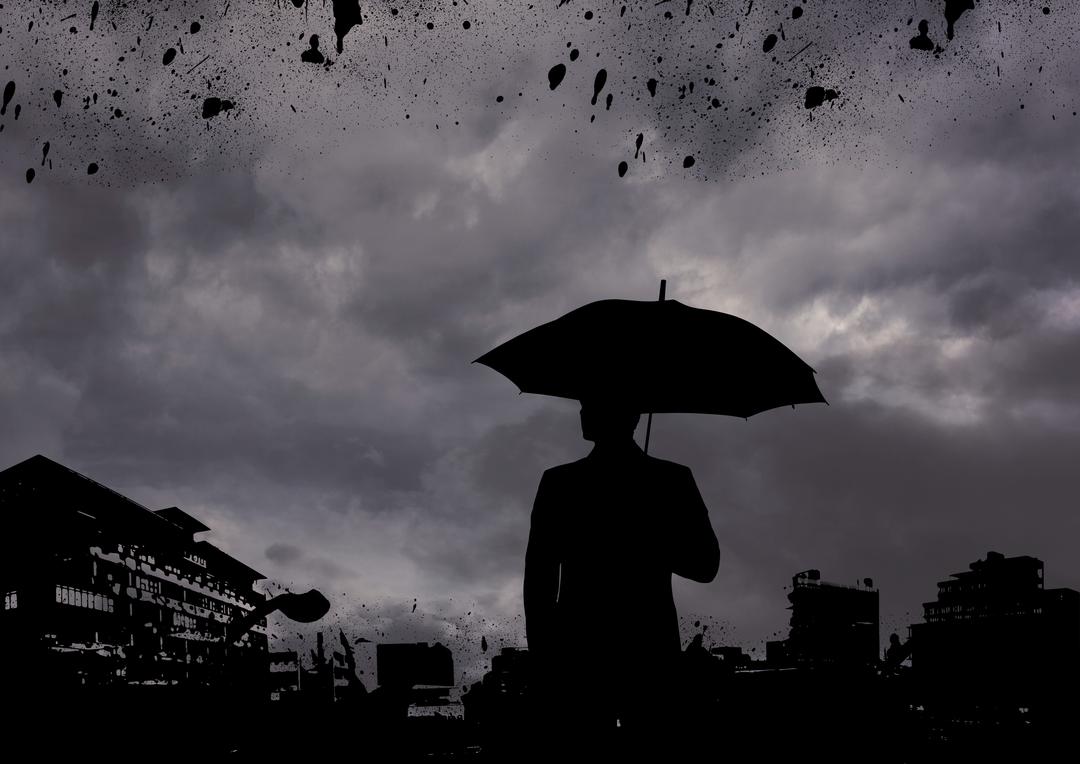Silhouette of Man with Umbrella in Stormy Weather Against Dramatic Sky - Free Images, Stock Photos and Pictures on Pikwizard.com