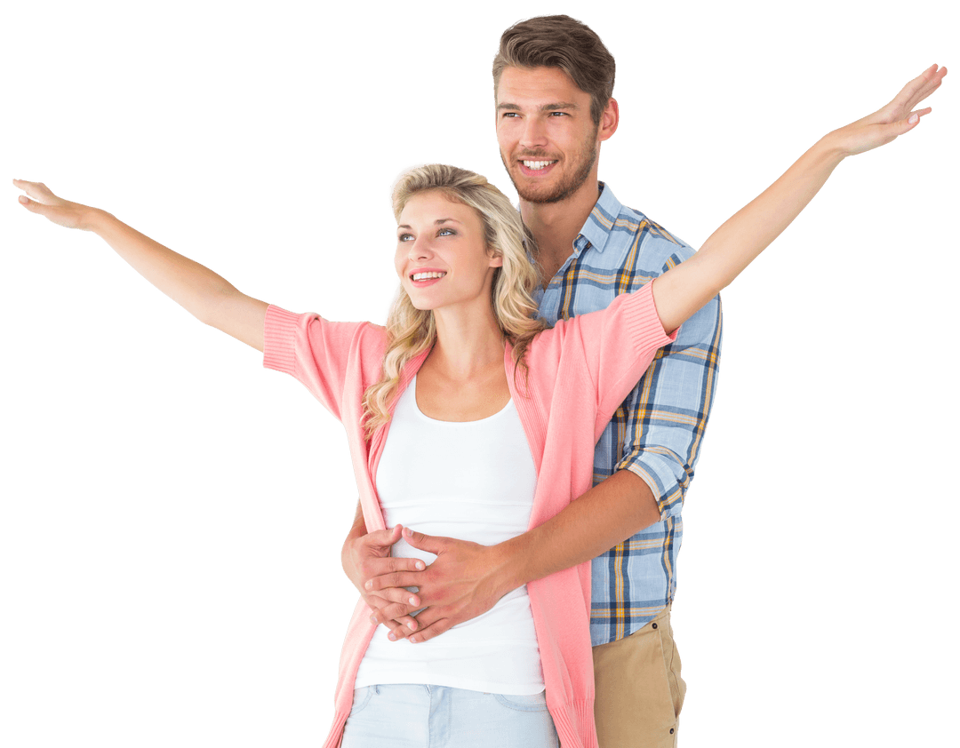 Happy Couple Embracing with Joyful Expression on Transparent Background