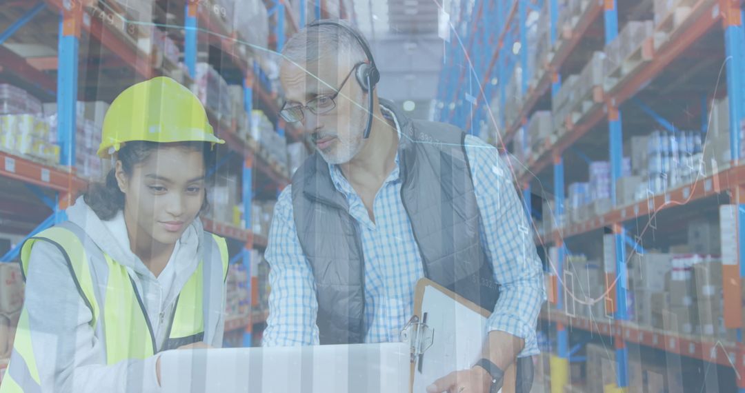 Warehouse Team with Digital Analytics Overlay