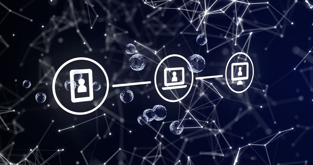 Digital Network Interface with Connection Icons on Black Background