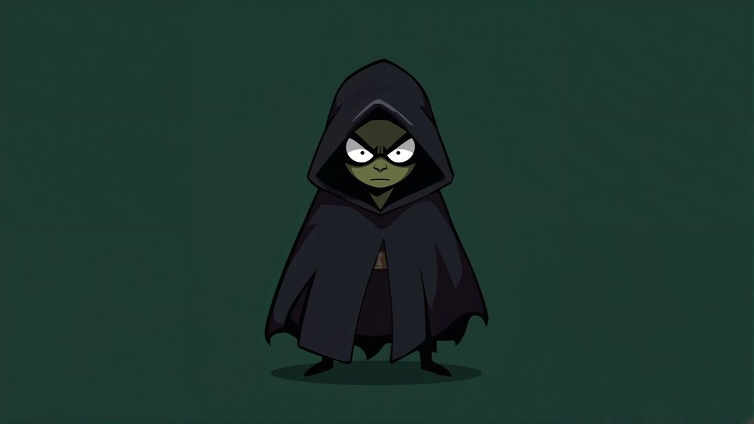 Mysterious hooded assassin character on dark green background