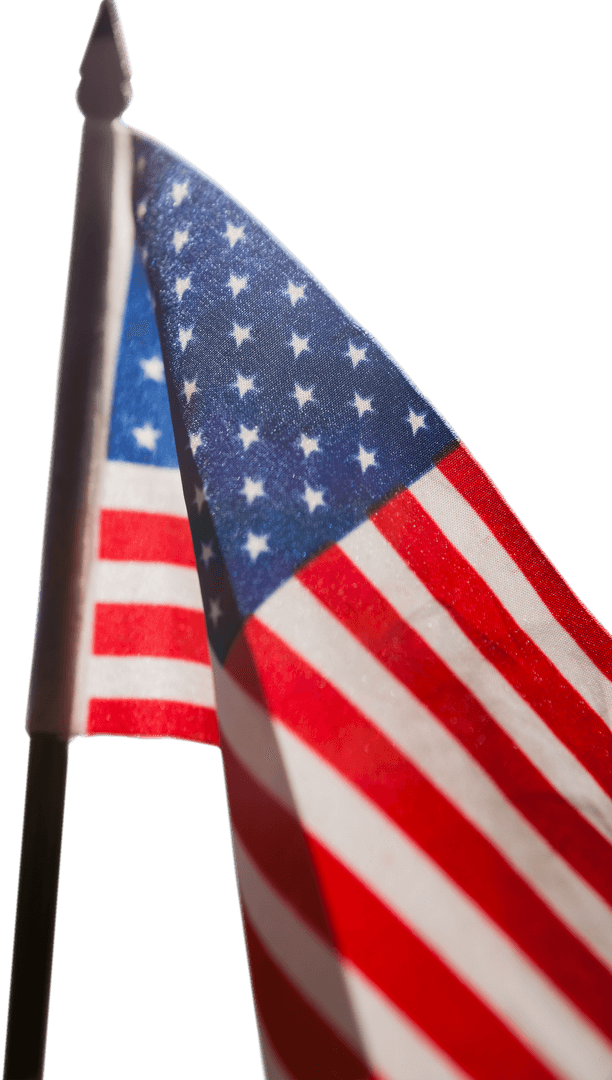 Transparent Close-Up of American Flag Waving in Sunlight
