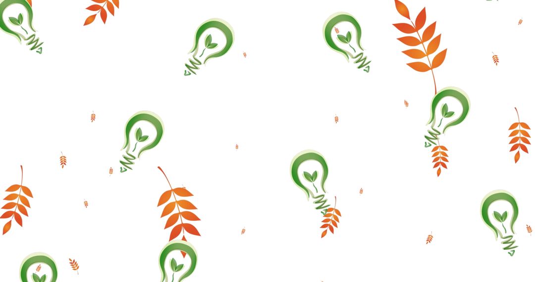 Seamless Pattern of Green Lightbulbs and Leaves on White Background