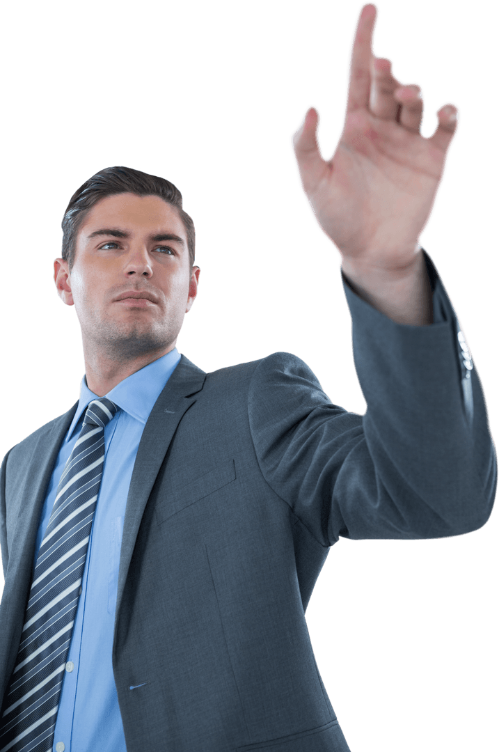 Transparent Interface Businessman Touching Virtual Screen