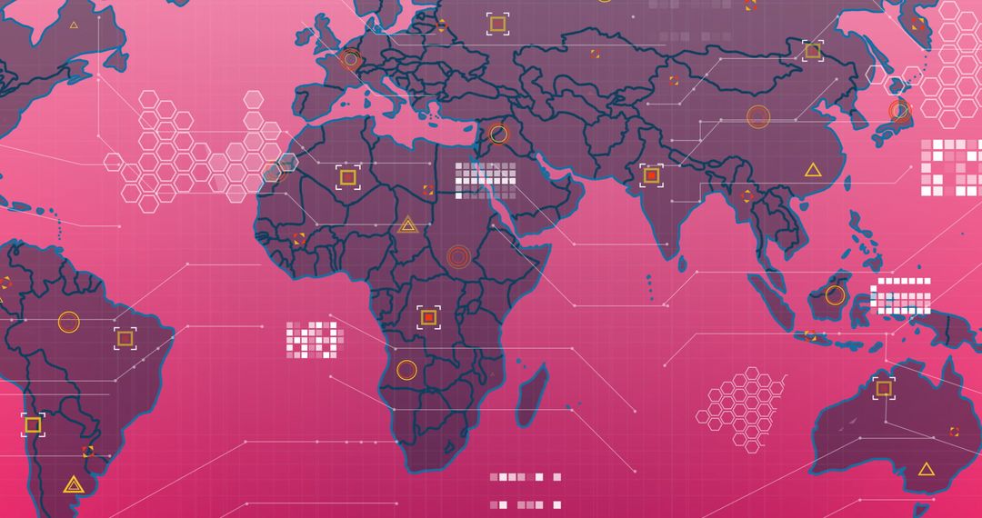 Digital Data Processing on Pink Global World Map