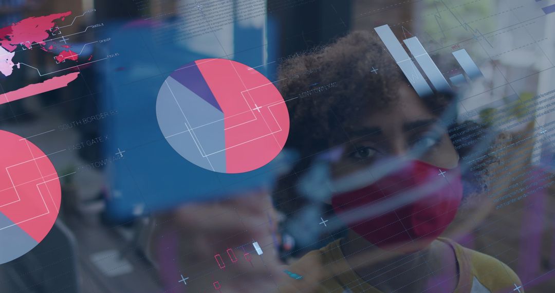 Woman Analyzing Data Visualizations While Wearing Face Mask at Work