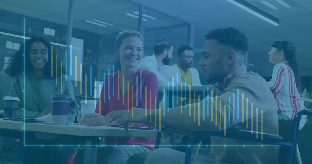 Diverse Team Discussing Data Visualization in Modern Office Setting