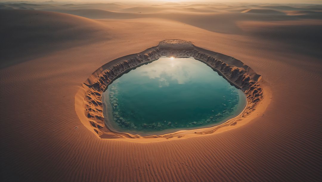 Serene Desert Oasis in Golden Sunlight