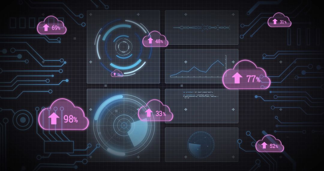 digital interface with virtual clouds and data analytics - Free Images, Stock Photos and Pictures on Pikwizard.com