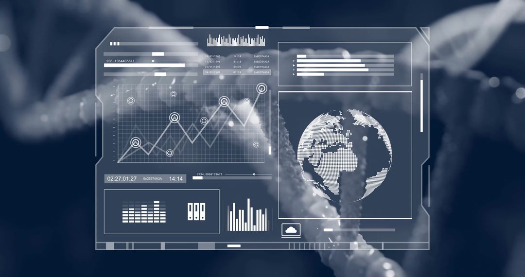 Futuristic Data Analytics Overlaid on DNA Strands