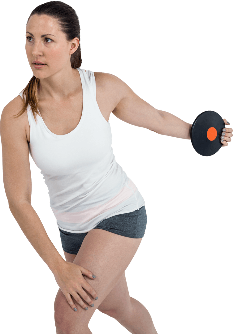 Active Woman Throwing Disc on Transparent Background