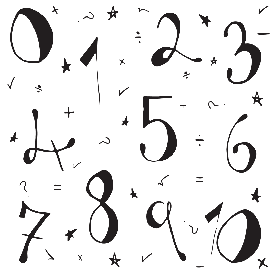 Quirky Numbers and Math Symbols on Transparent Background