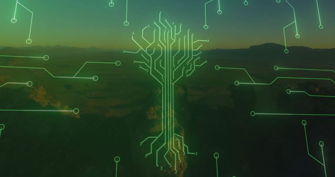 Futuristic Circuit Tree Over Valley