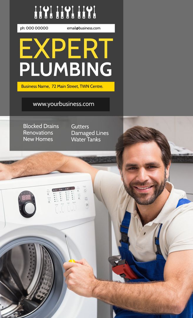 Professional Plumbing Services Advertisement with Technician - Download Free Stock Templates Pikwizard.com