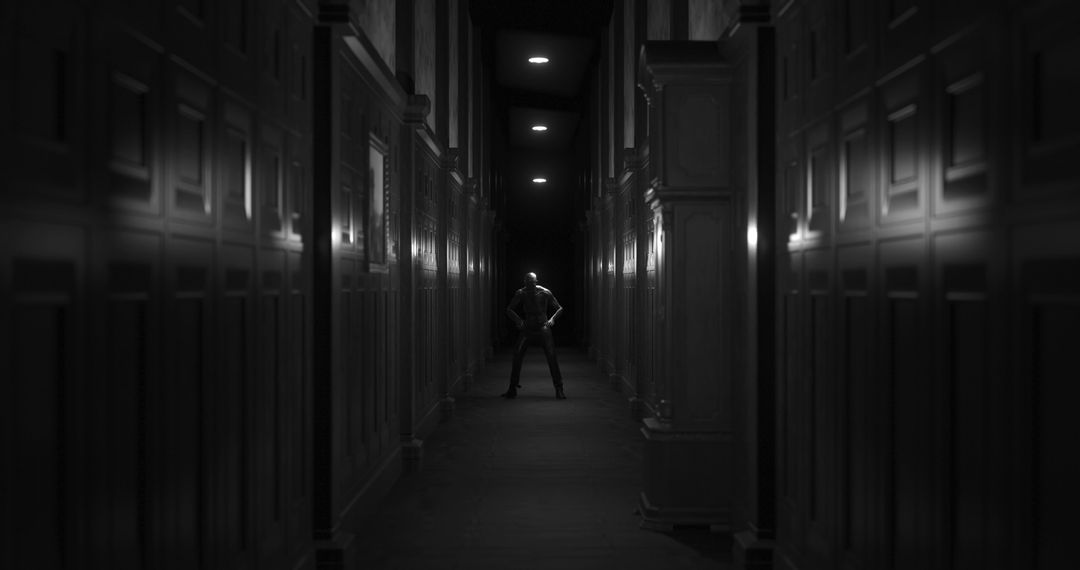 Intense Horror Scene in Haunted Dark Corridor Setting
