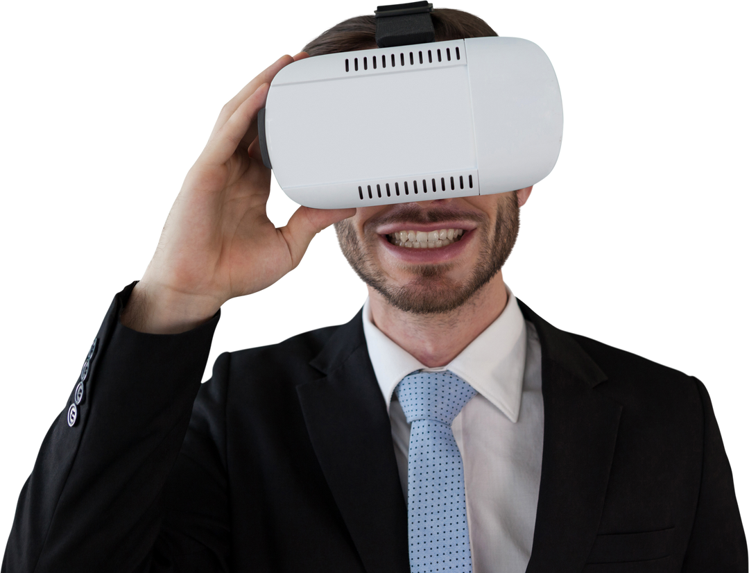 Businessman Smiling While Using Transparent VR Headset - Download Free Stock Images Pikwizard.com