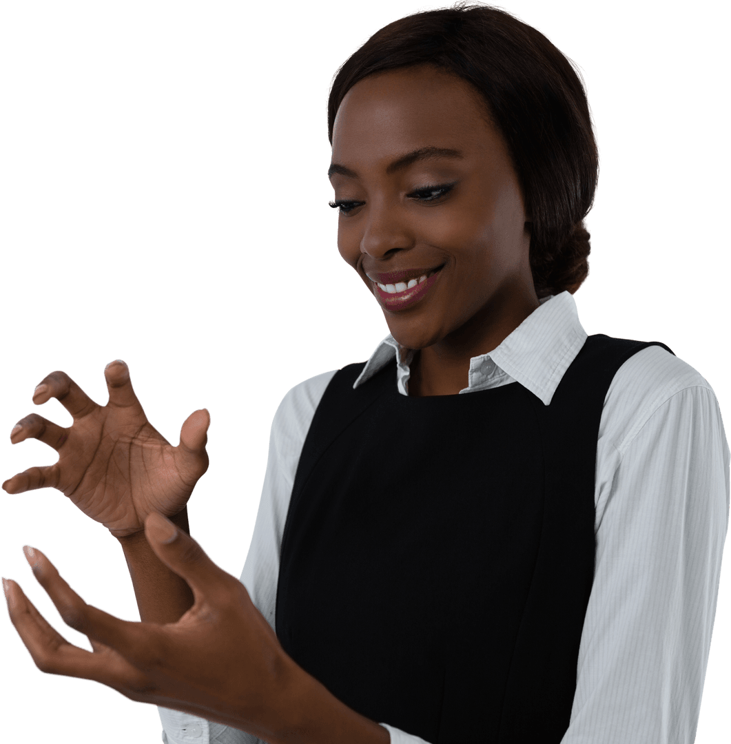 Businesswoman Gesture in Transparent Background with Feliz Expression