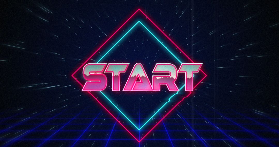 Retro Neon Start Game Glitch in Hyperspace
