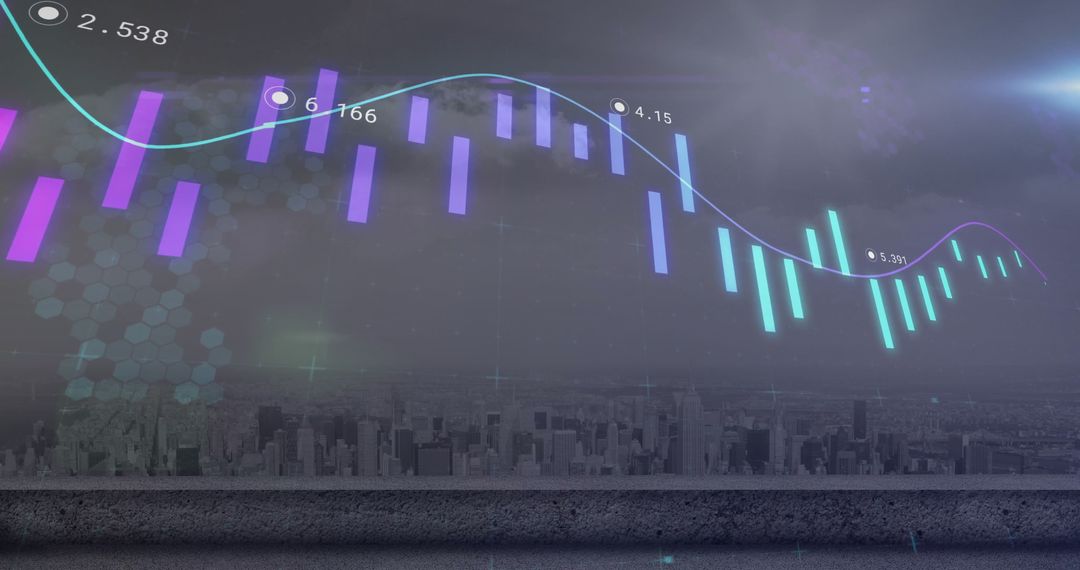 Abstract Financial Graph Overlaying Urban Skyline