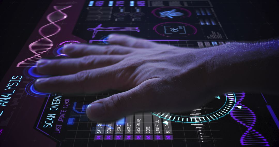 Human Hand Interacting with Digital Biometric Interface