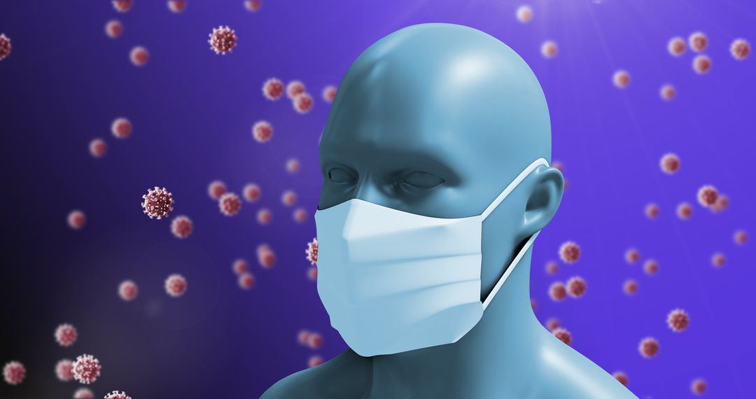 3D Illustration of Human Model with Face Mask Amidst Virus Cells - Free Images, Stock Photos and Pictures on Pikwizard.com