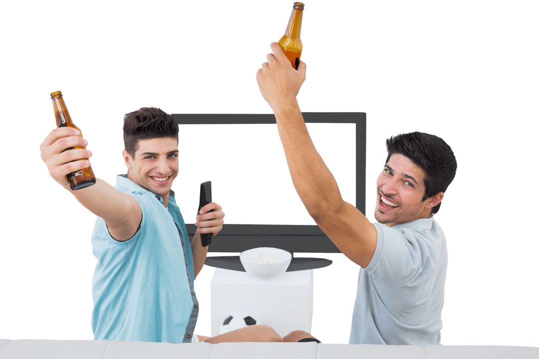 Transparent Image of Happy Football Fans Cheering with Beers