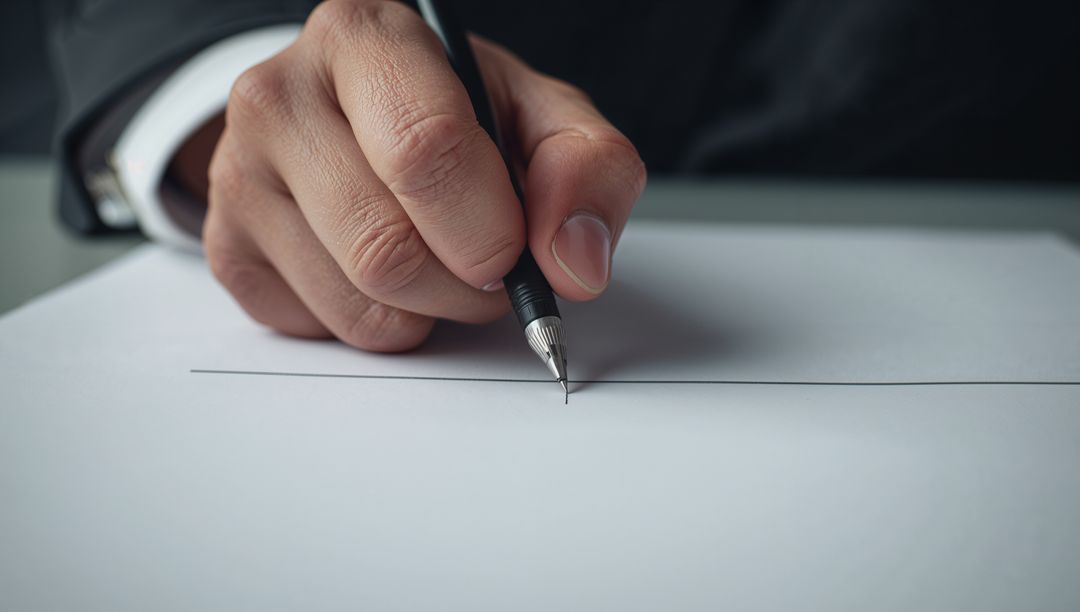 Businessman Signing Contract with Black Pen on Paper Close-up