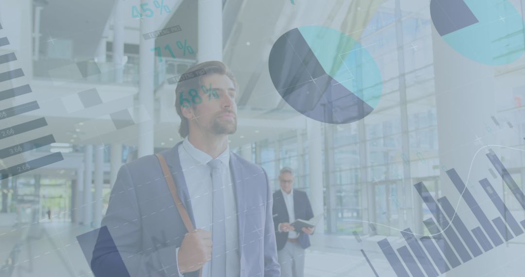 Businessman Surrounded by Digital Financial Data Visualization