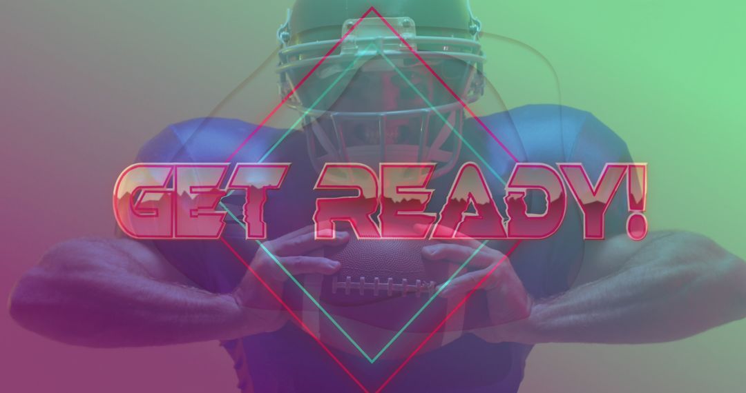 Futuristic Football Player Holding Ball with 'Get Ready!' Text - Free Images, Stock Photos and Pictures on Pikwizard.com