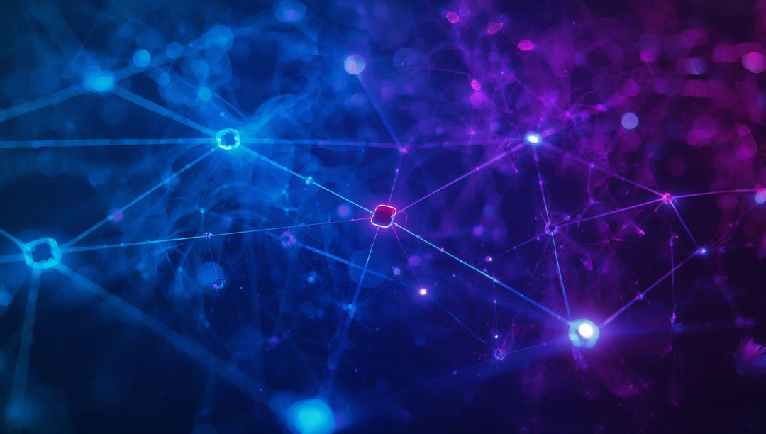 Glowing Magenta Node in Cyber Network with Pulsing Connections