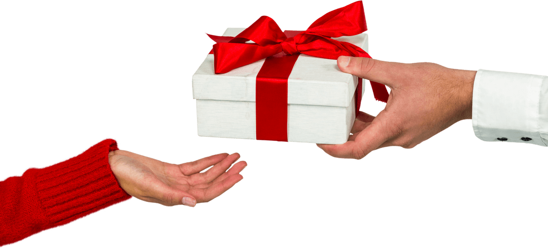 Transparent Gift Giving with White Box and Red Ribbon