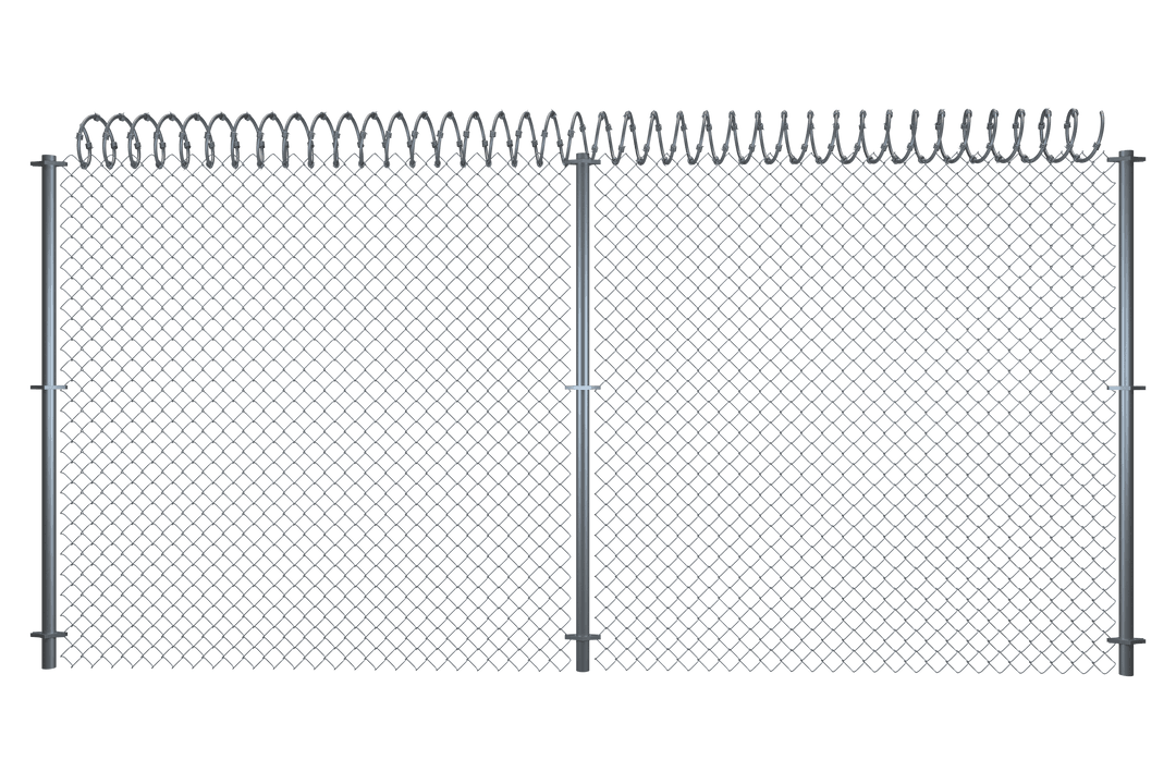 Barbed Wire Chain Link Fence on Transparent Background