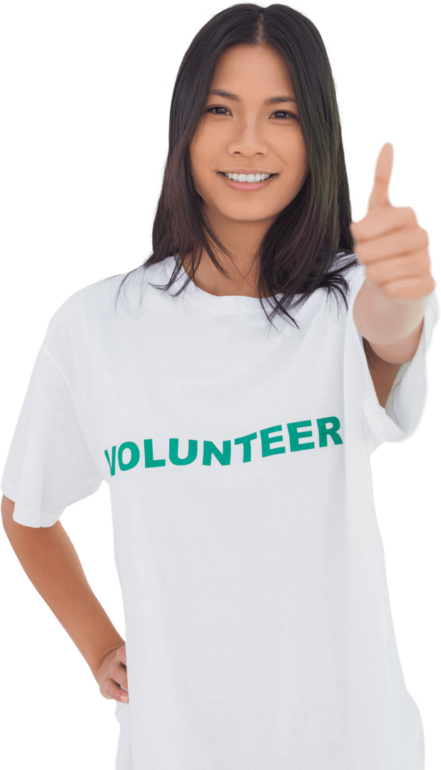 Transparent Volunteer Woman Giving Thumbs Up for Support Awareness