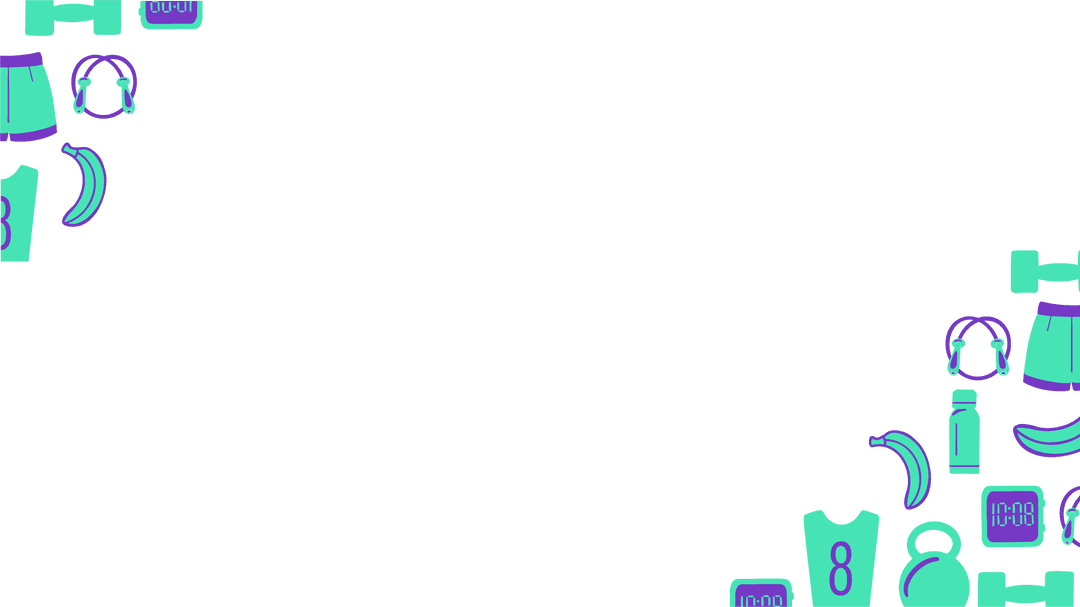 Flat Fitness Icons Frame on Transparent Backdrop with Dumbbell Timer