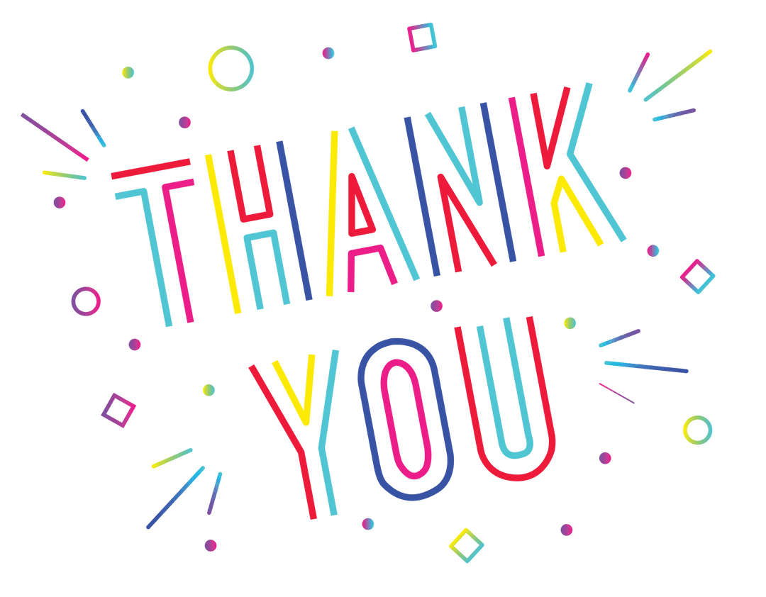 Colorful Thank You Text and Shapes on Transparent Background