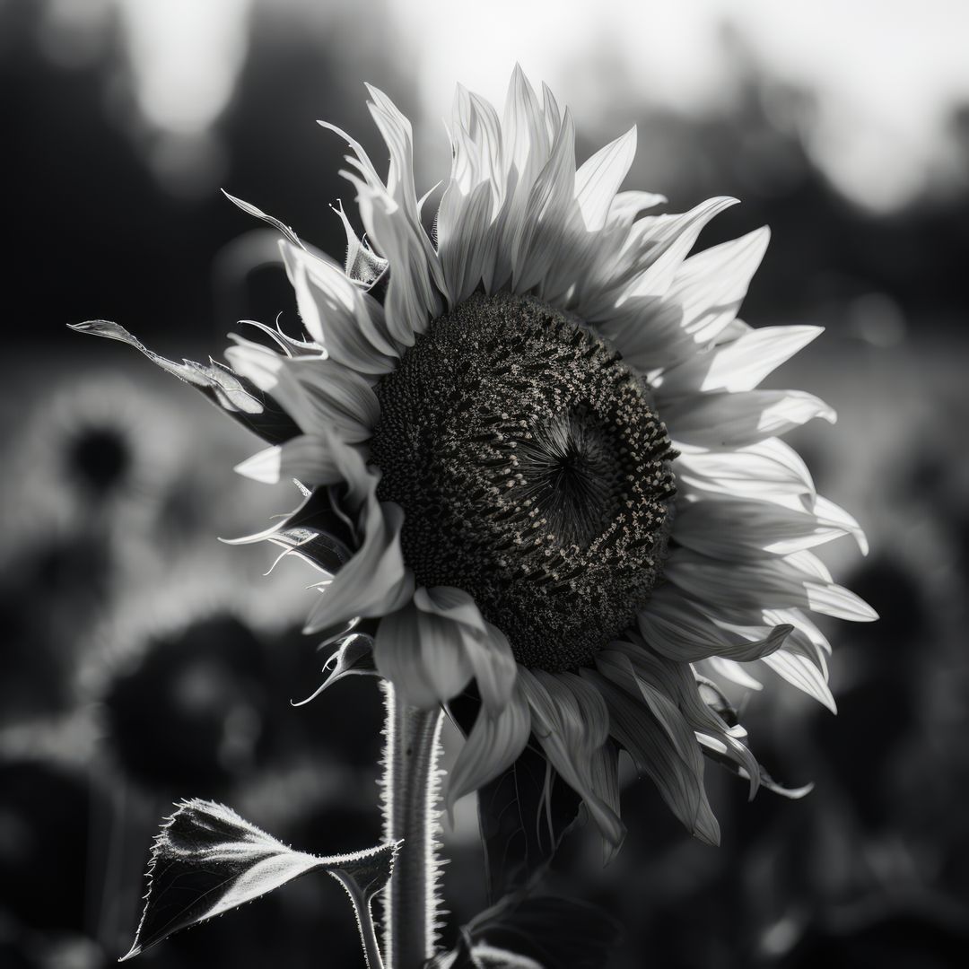 Sunflower with blurred background in black and white, created using generative ai technology - Free Images, Stock Photos and Pictures on Pikwizard.com