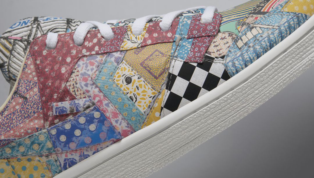 Patchwork Low-Top Sneaker Featuring Multicolor Stitched Panels, Rubber Midsole and White Flat Laces