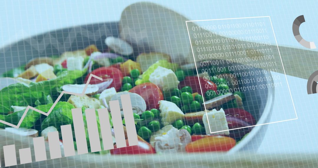 Fresh Salad with Digital Data Visual Interface Overlay