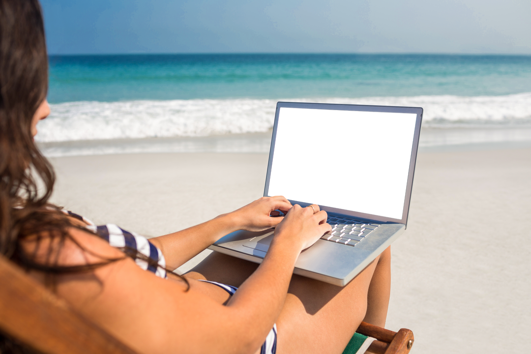 Transparent Laptop Mockup Outdoors with Relaxing Beach Background - Download Free Stock Images Pikwizard.com