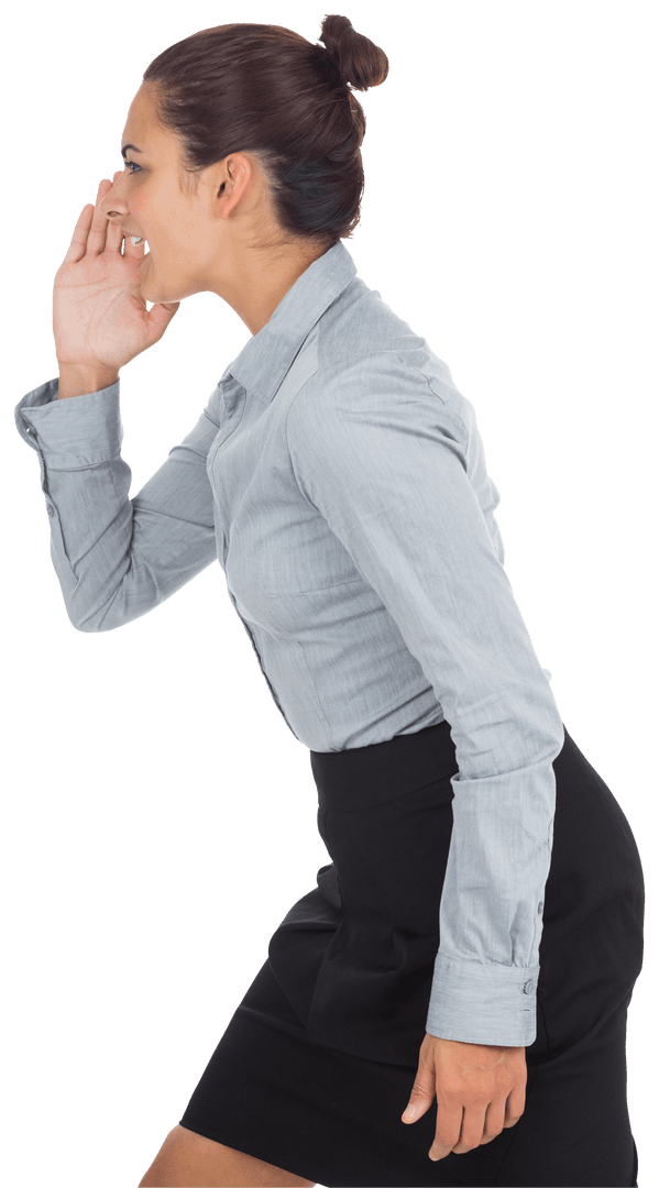 Transparent Businesswoman in Office Attire with Open Drawer