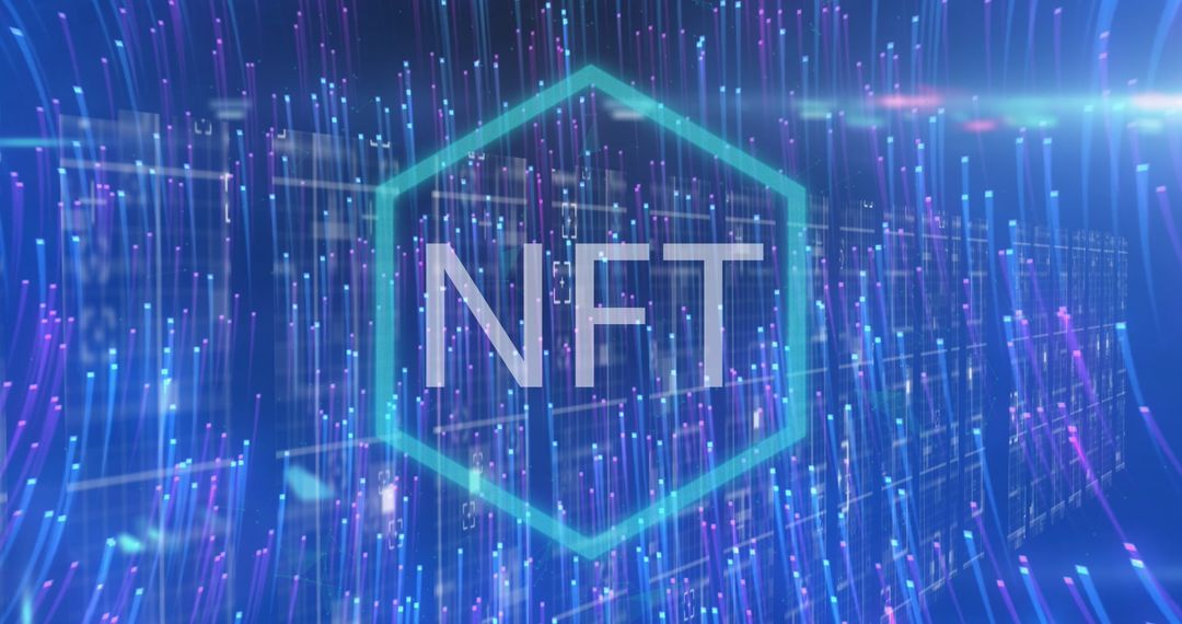 Virtual NFT Concept with Glowing Blockchain Lines