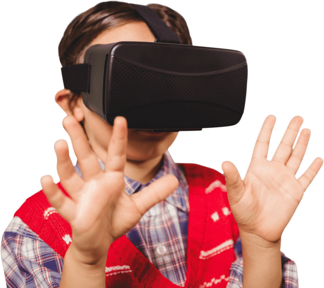 Young Boy Exploring Virtual Reality with Transparent Background