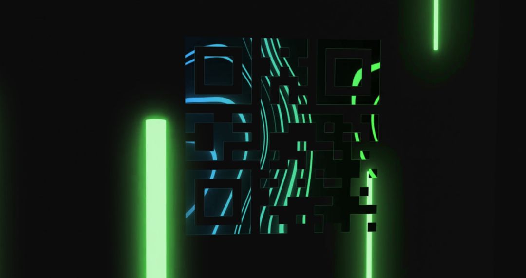 Abstract QR Code with Neon Elements in Dark Background