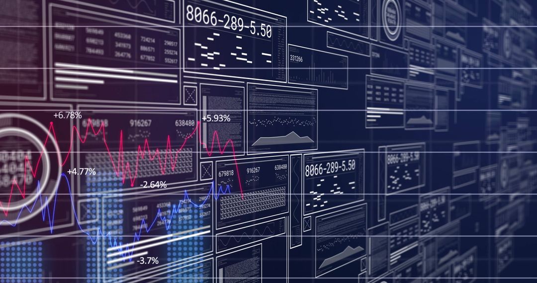 Abstract Financial Charts and Data on Digital Panels